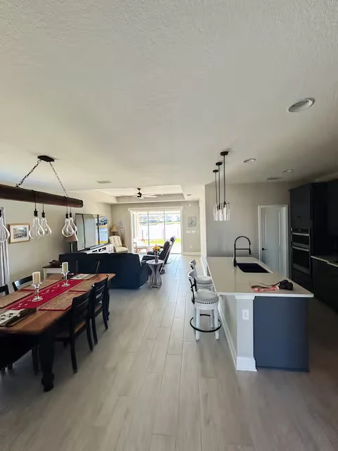 Open-plan kitchen and dining area